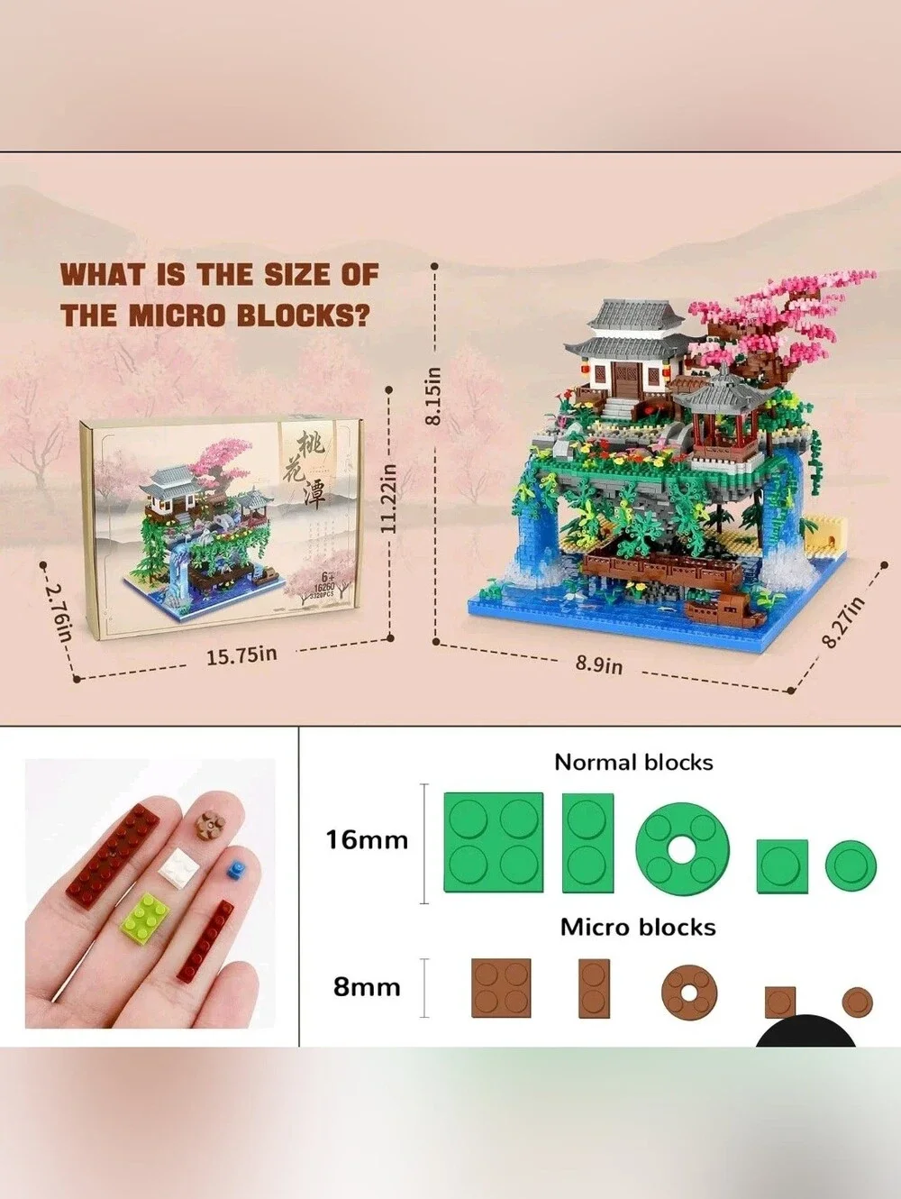 Mini Block Building Block Toys Micro Peach Blossom Pool Waterfall Scene L👀K NIB